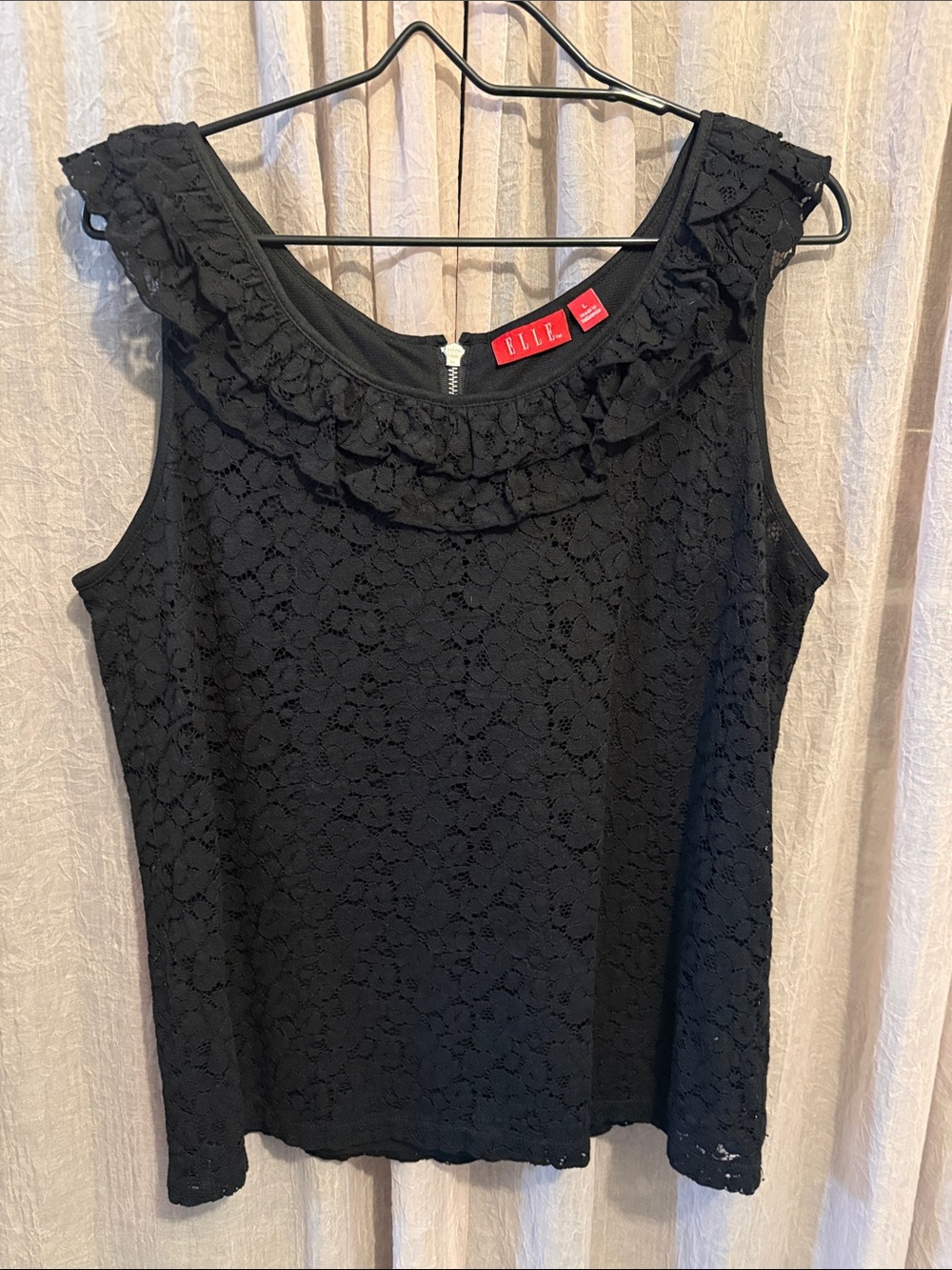 Elle Black Lace Ruffle Scoop Neck Sleeveless Camisole